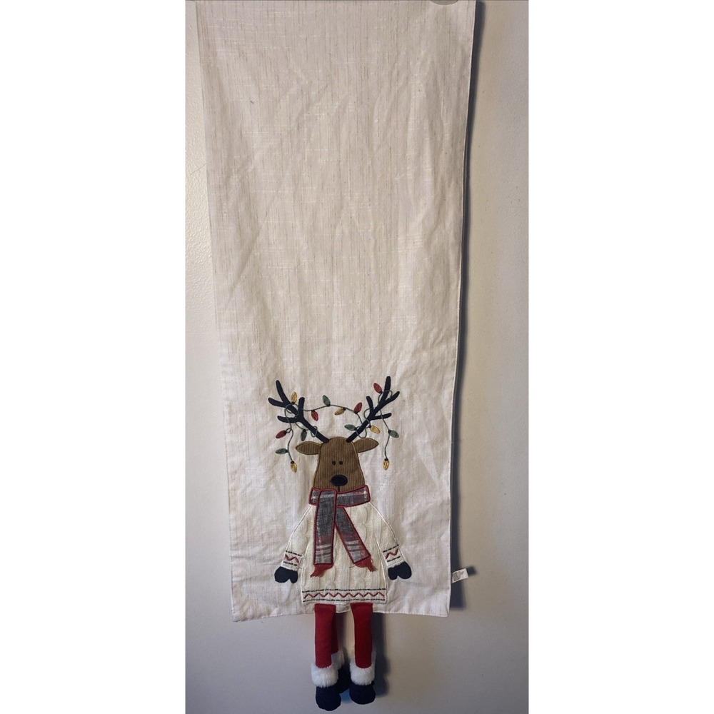 Nicole Miller Christmas Reindeer Table Runner 14"x72" Legs Over Ends New